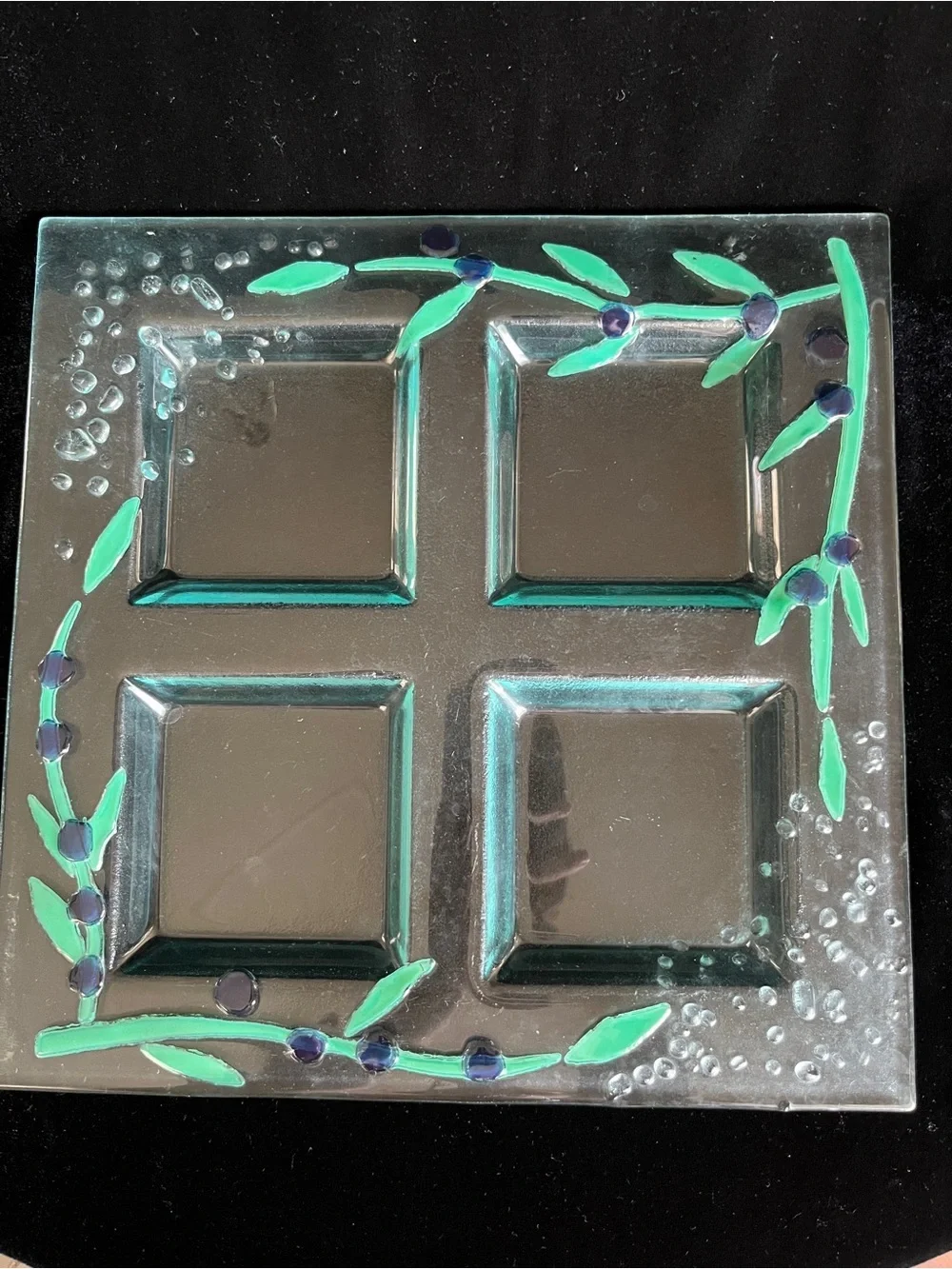 Fused Glass Olive Vine Bubble Divided Serving Platter Dish